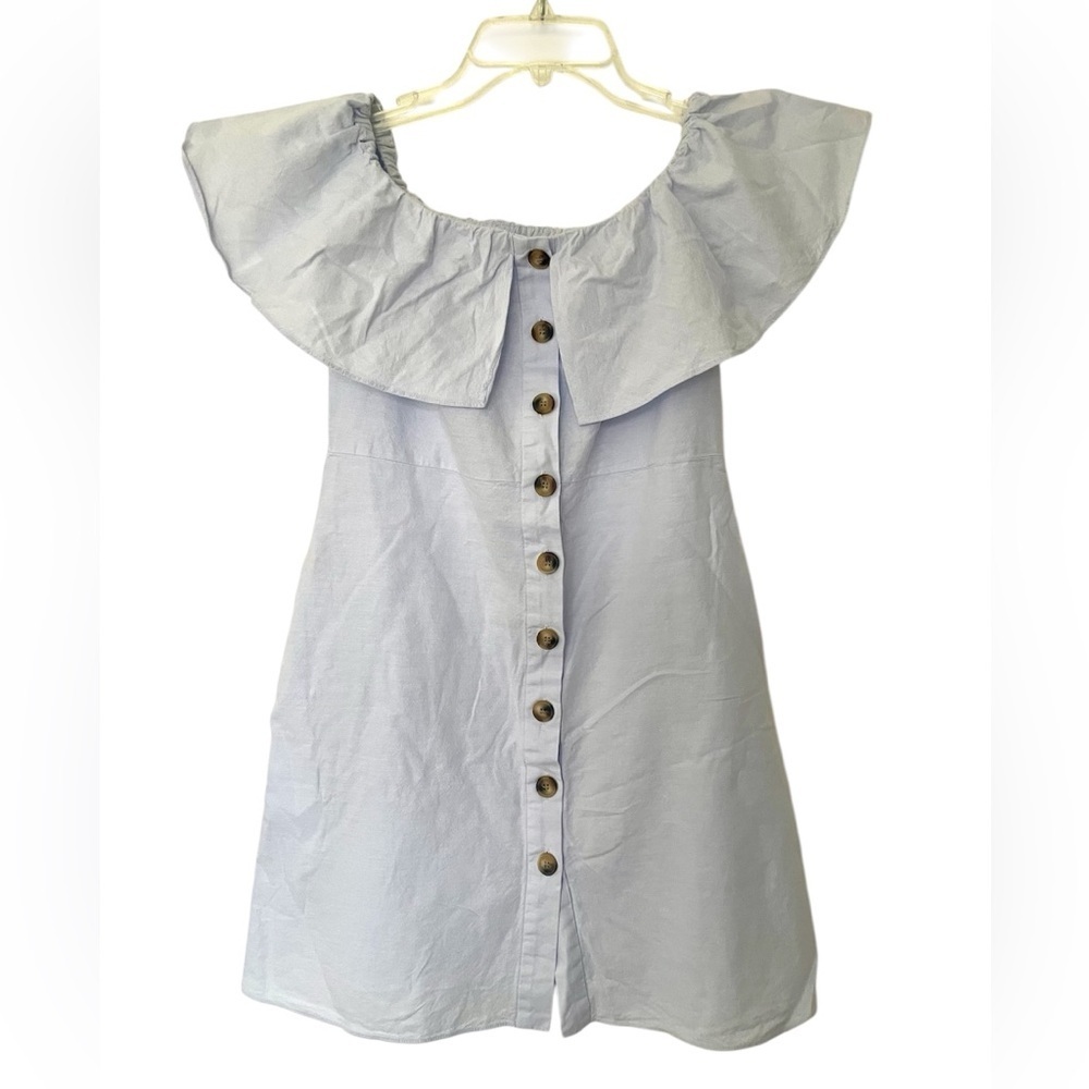 ZARA Off Shoulder Ruffled Button Down Mini Dress - Picture 5 of 6